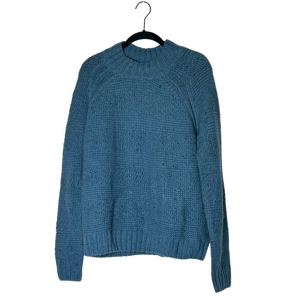 PrAna Nemma Mock Neck Pullover Blue Knit Organic Cotten Blend Sweater‎ Size M - Picture 1 of 7